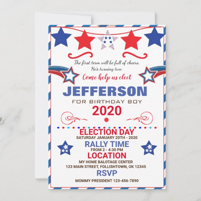 US BIRTHDAY BOY ELECTION BIRTHDAY INVITATION EINLADUNG (Vorderseite)