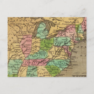 US, Canada Hand Colored Atlas Map Postkarte