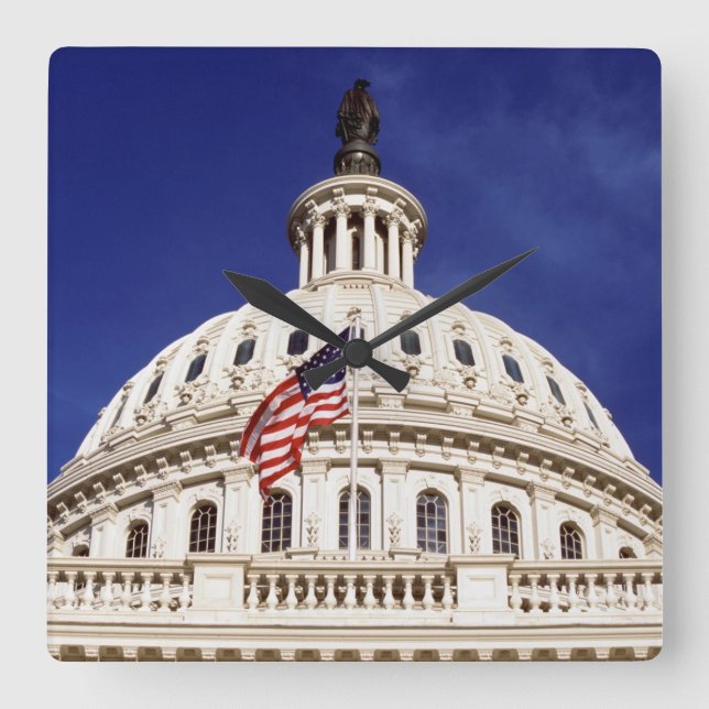 US capitol building, Washington DC Quadratische Wanduhr (Vorderseite)