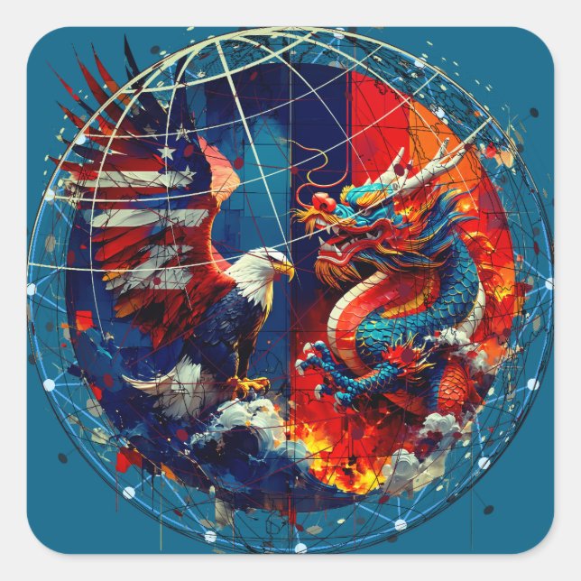 US-China-Konfrontation Quadratischer Aufkleber (Vorderseite)