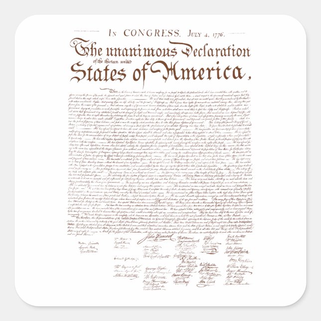 US Declaration of Independence Quadratischer Aufkleber (Vorderseite)