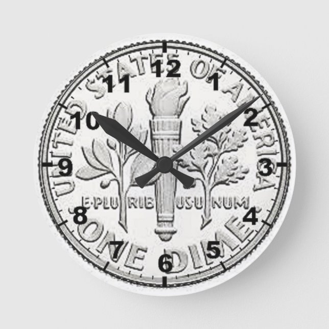 "US Dime"-Wanduhren im Münzdesign Runde Wanduhr (Vorderseite)
