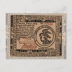 US-Dreidollarschein - Postkarte