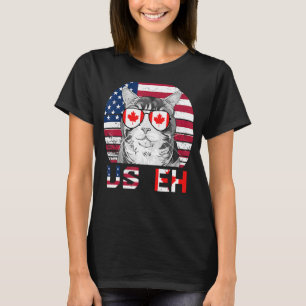 Us Eh Cat America Canada Flag American Canadian Ca T-Shirt