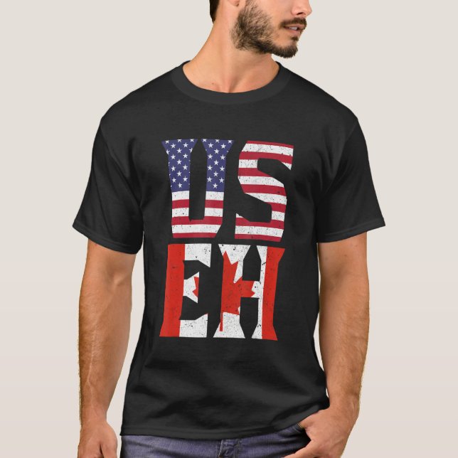 US EH Funny American Canadian USA Canada Flag T-Shirt (Vorderseite)