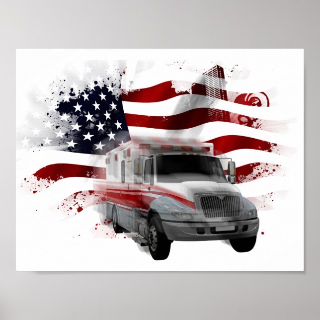 US Flag Ambulance EMT Paramedic Poster (Vorne)