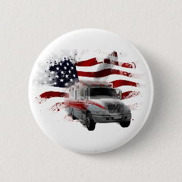 US Flag Ambulance Handy Fall EMT Paramedic Button
