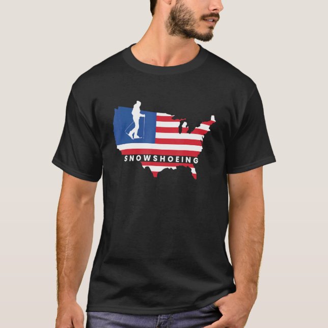 US Flag America Snowshoing Snowshoer Schneeschuhfo T-Shirt (Vorderseite)