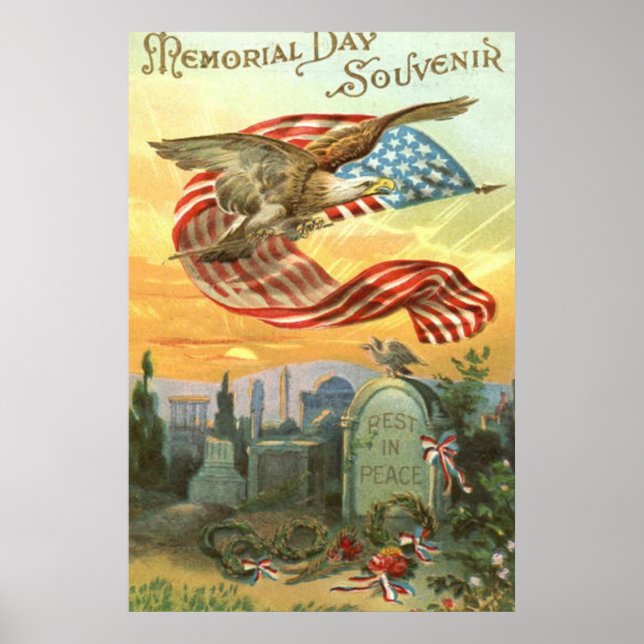 US Flag Bald Eagle Friedhof Grabstein Wreath Poster (Vorne)