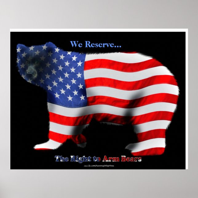 US FLAG & BEAR Funny Anti-Hunting Patriotic Poster (Vorne)