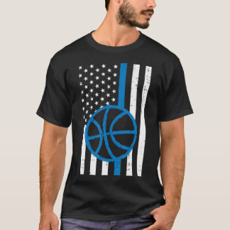 US Flag Blue Line Basketball Vintag Patriotic Pol T-Shirt
