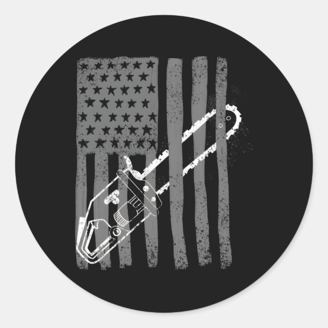 Us Flag Chainsaw Woodworker Logger Runder Aufkleber (Vorderseite)