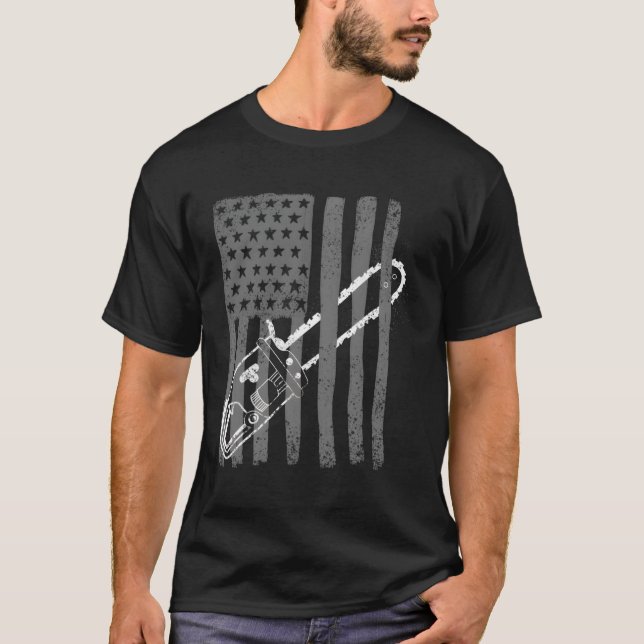 Us Flag Chainsaw Woodworker Logger T-Shirt (Vorderseite)