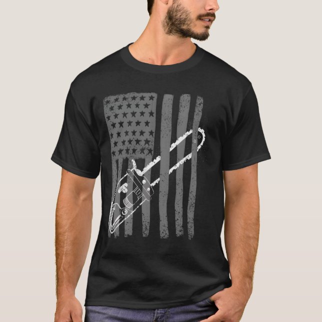 Us Flag Chainsaw Woodworker Logger T-Shirt (Vorderseite)