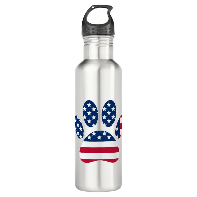 US Flag Dog Paw Print Edelstahlflasche (Vorderseite)