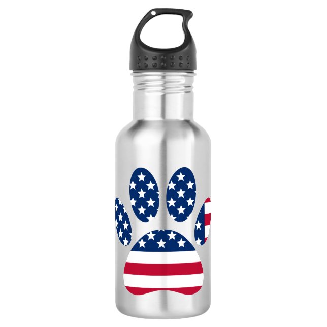 US Flag Dog Paw Print Edelstahlflasche (Vorderseite)