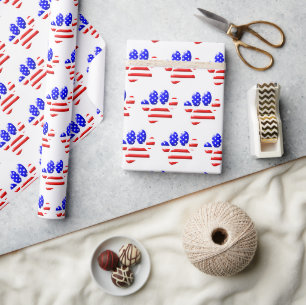 US Flag Dog Paw Print Geschenkpapier