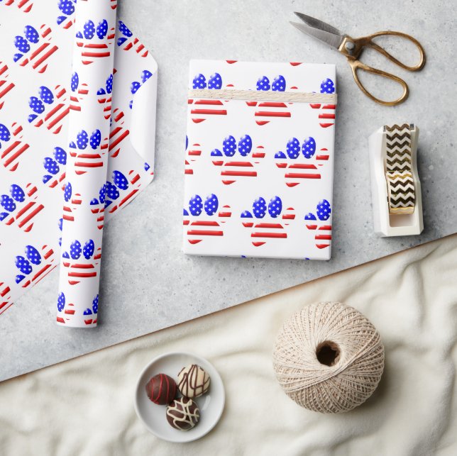 US Flag Dog Paw Print Geschenkpapier (Kunsthandwerk)