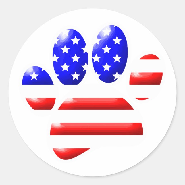 US Flag Dog Paw Print Runder Aufkleber (Vorderseite)