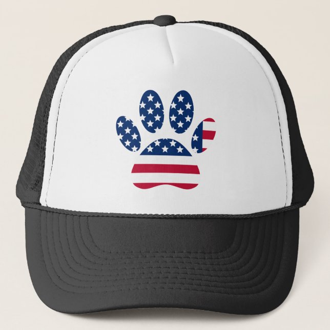 US Flag Dog Paw Print Truckerkappe (Vorderseite)