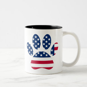 US Flag Dog Paw Print Zweifarbige Tasse