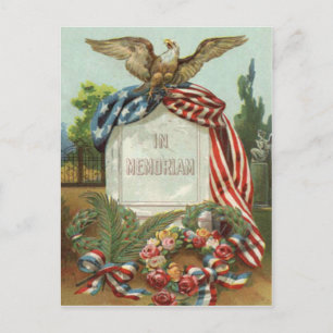US Flag Eagle Wreath Grabestone Rose Postkarte