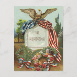 US Flag Eagle Wreath Grabestone Rose Postkarte