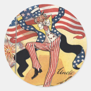 US-Flag Feuerwerk Knallkörper Onkel Sam Runder Aufkleber