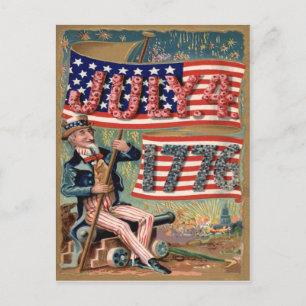 US Flag Fireworks Firecracker Uncle Sam Postkarte