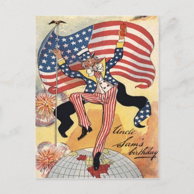 US Flag Fireworks Firecracker Uncle Sam Postkarte (Vorderseite)