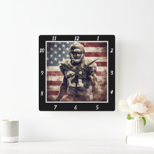 US-Flag-Footballspieler Quadratische Wanduhr