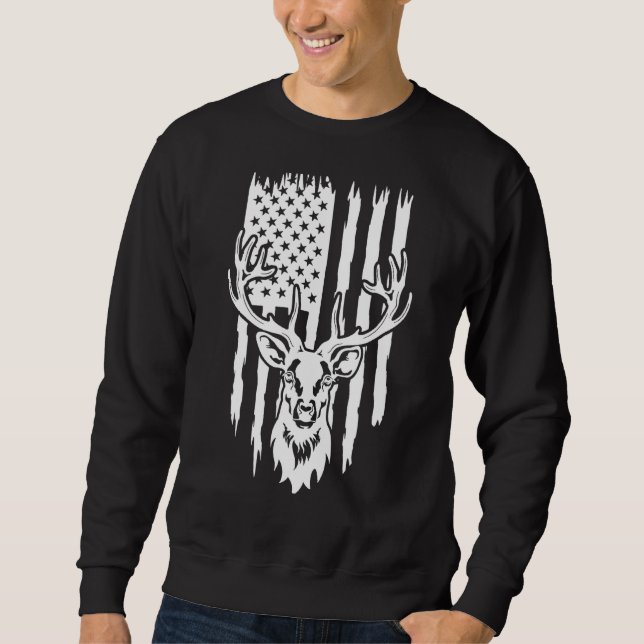 US Flag Hirsche Jäger Antler Vater Jagd Vater Sweatshirt (Vorderseite)