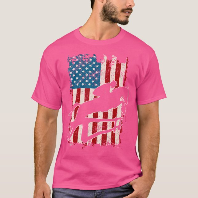 US Flag Horse Show Jumping Reittier T-Shirt (Vorderseite)