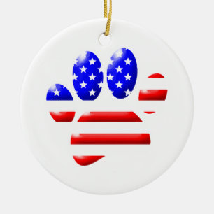 US Flag Hunde Pfoten drucken rot und weiß Keramik Ornament