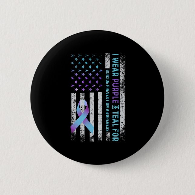 Us Flag I Wear Purple And Teal Suicide Prevention  Button (Vorderseite)