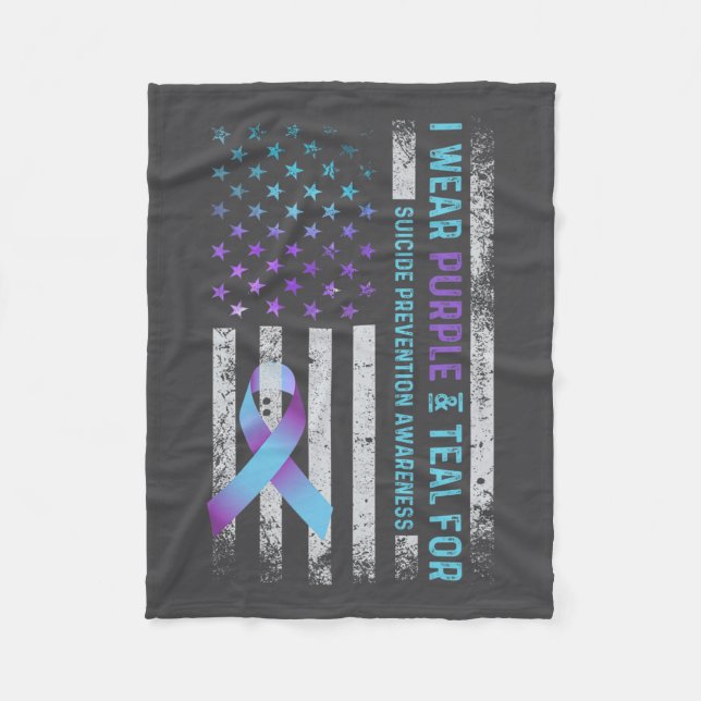 Us Flag I Wear Purple And Teal Suicide Prevention  Fleecedecke (Vorderseite)