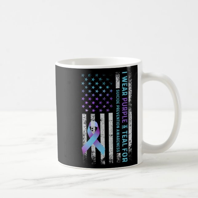Us Flag I Wear Purple And Teal Suicide Prevention  Kaffeetasse (Rechts)