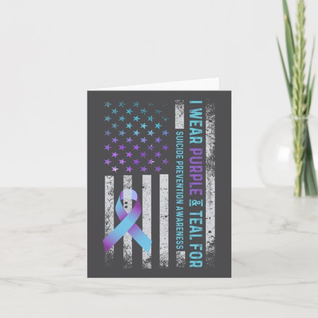 Us Flag I Wear Purple And Teal Suicide Prevention  Karte (Vorderseite)