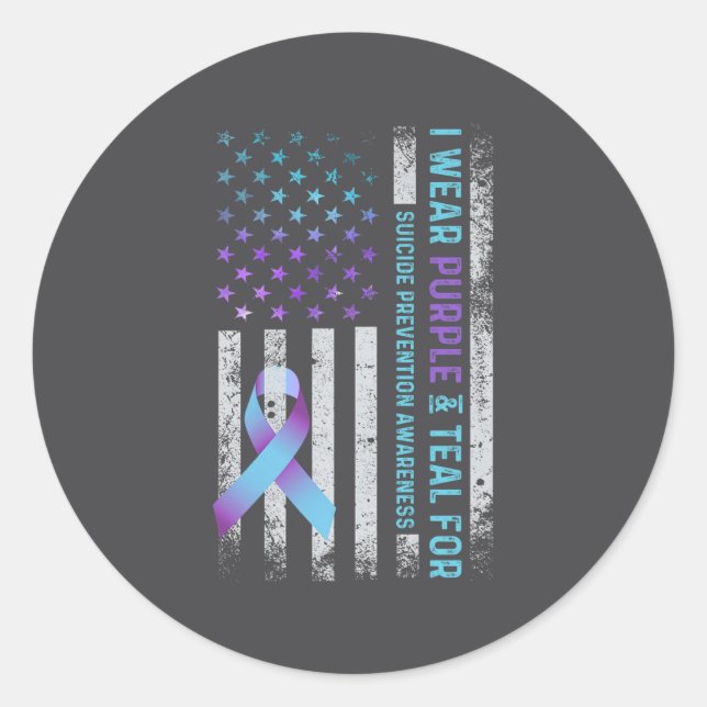 Us Flag I Wear Purple And Teal Suicide Prevention  Runder Aufkleber (Vorderseite)