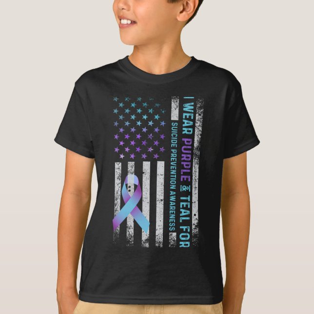 Us Flag I Wear Purple And Teal Suicide Prevention  T-Shirt (Vorderseite)