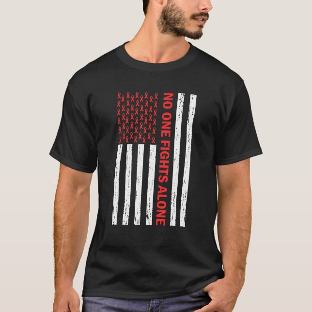 Us Flag No Body Fights Alone Red Ribbon Awareness  T-Shirt (Vorderseite)