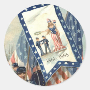 US Flag Parade März Ziviler Krieg Lady Liberty Runder Aufkleber