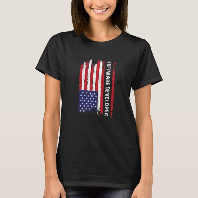 US Flag Programmer Programming Expert Software Dev T-Shirt (Vorderseite)