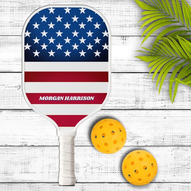US Flag Stars and Stripes Personalized Pickleball Schläger (Von Creator hochgeladen)