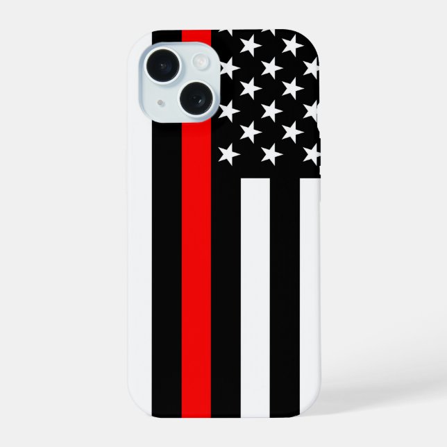 US Flag Thin Red Line Symbolic auf iPhone 15 Hülle (Rückseite)