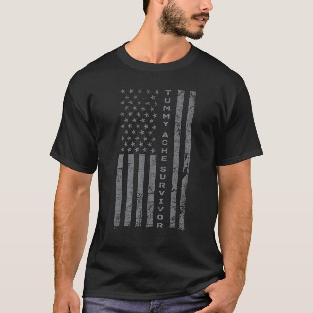 US Flag Tummy Ache Survivor Abdominal Ache Stomach T-Shirt (Vorderseite)