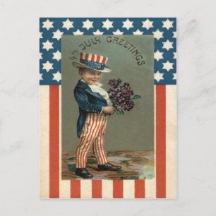 US Flag Uncle Sam Boy Violets Postkarte