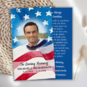 US-Flag Veteran Memorial Funerary Prayer Card
