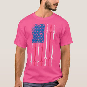 US Flag Weightlift Patriotic Barbell Workout Ex T-Shirt