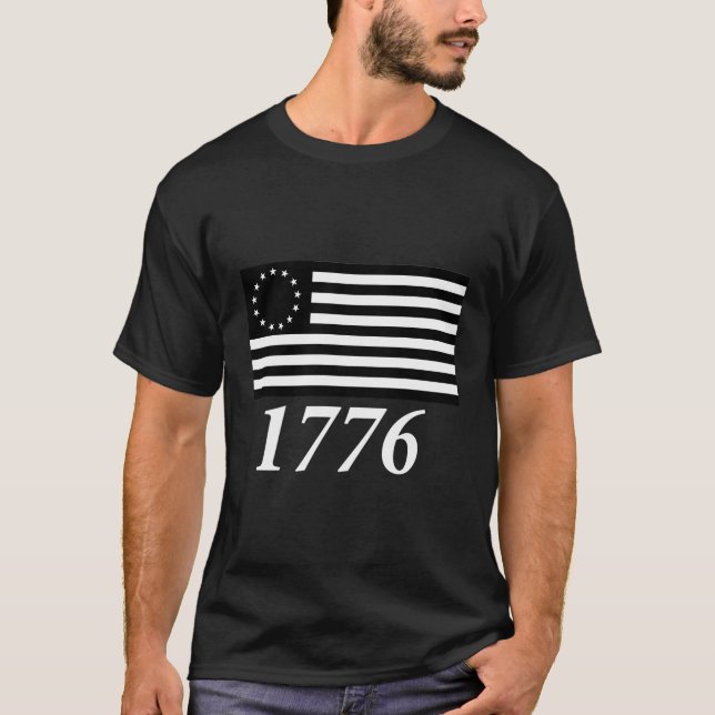 US-Flagge 1776 schwarz-weiß T-Shirt (Vorderseite)